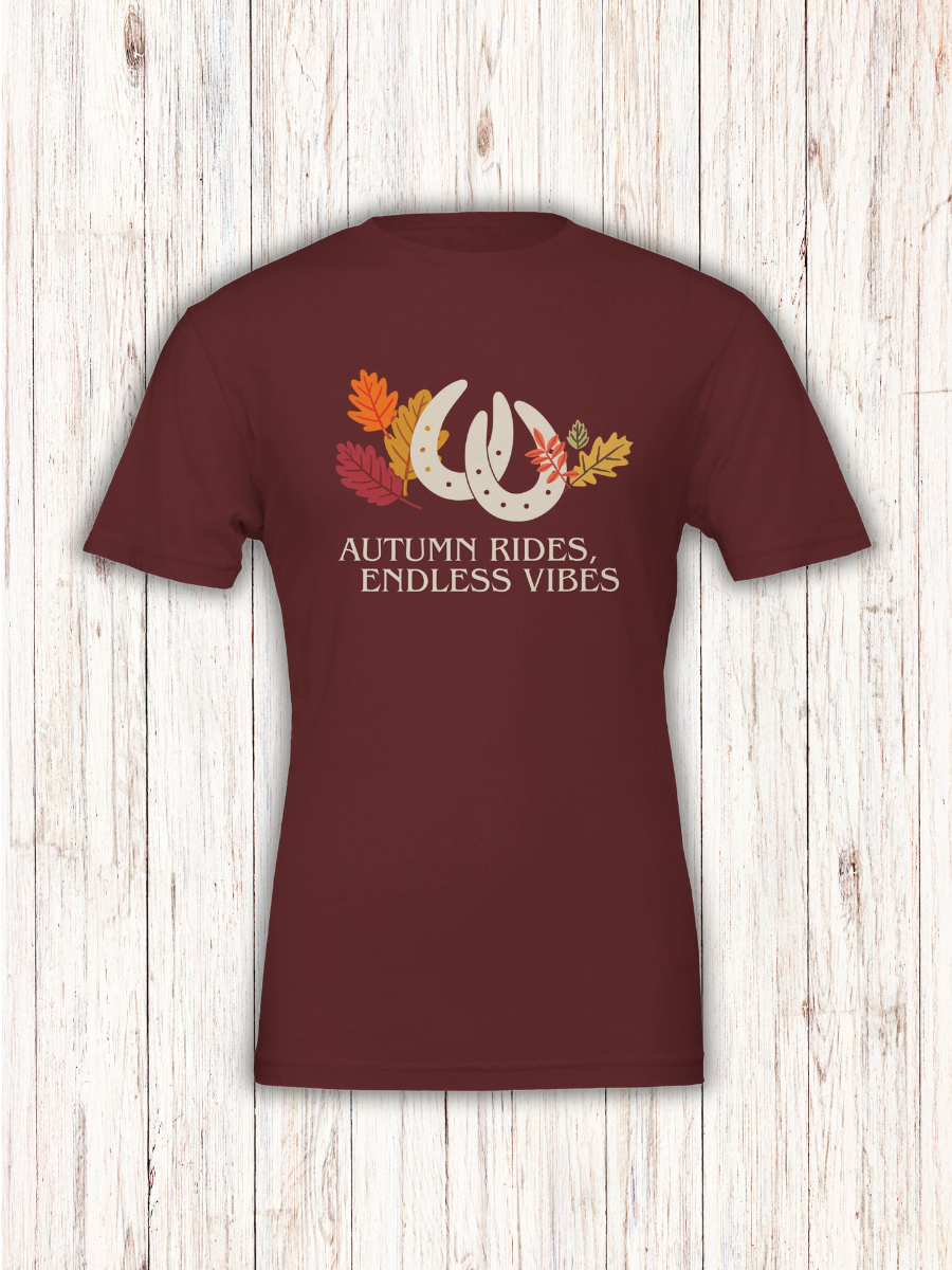 "Herbst Ritt" - Baumwoll T-Shirt mit Hufeisen Motiv - Design von SimpleLore