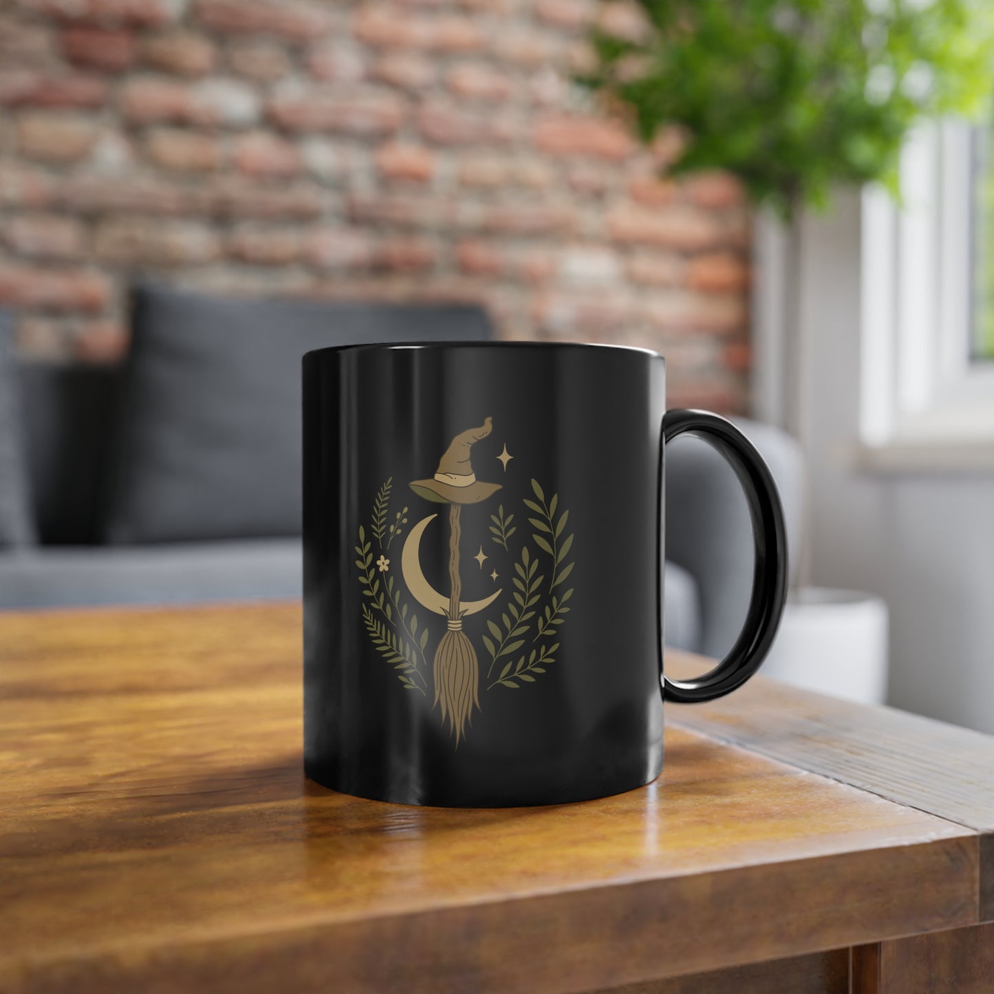 Witchy Besen Tasse - magisches Hexenbesen Design mit Mond und Pflanzen