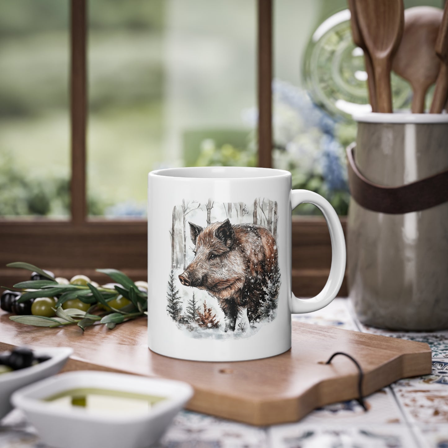 "Wildschwein im Winter" Keramik Tasse - Design von SimpleLore