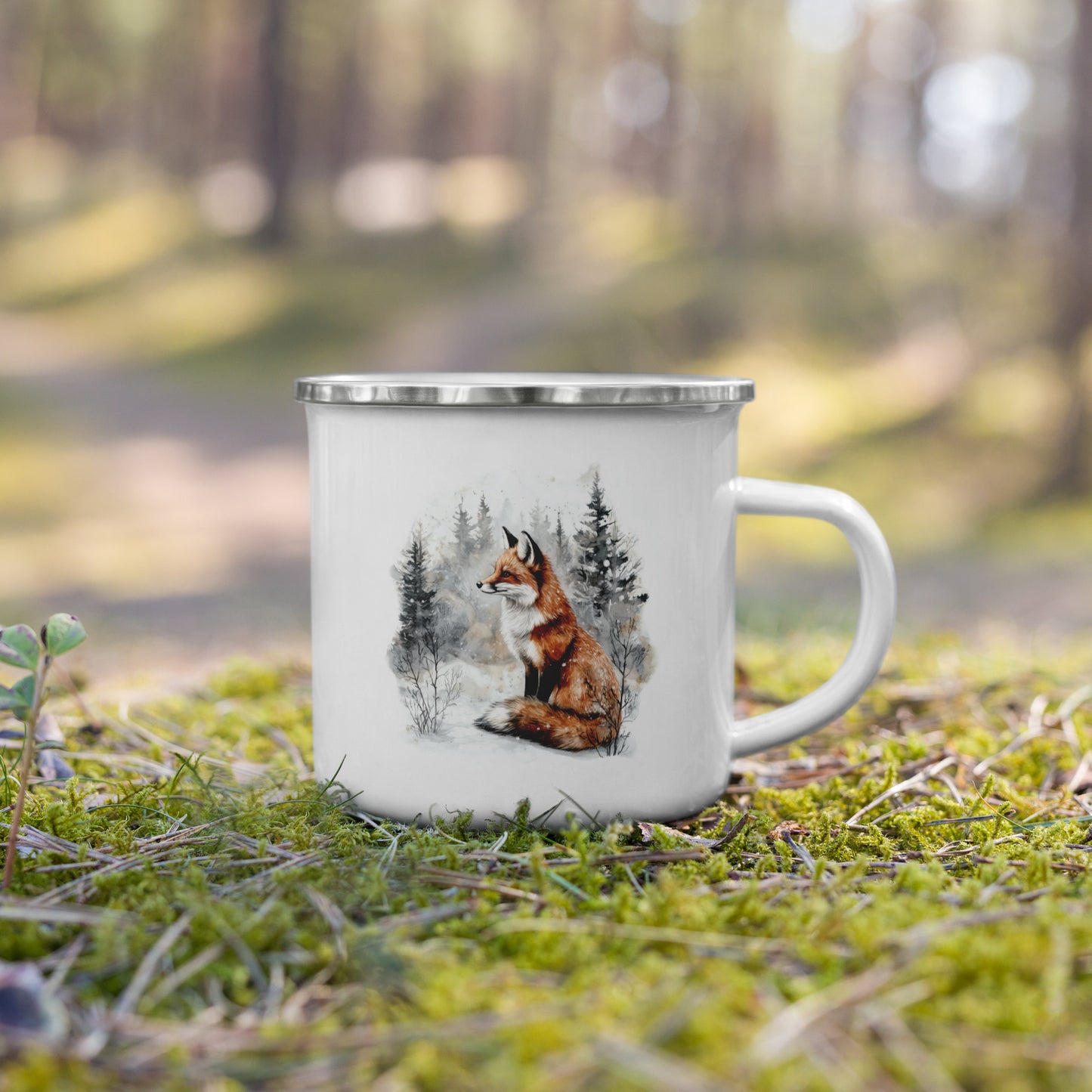 "Fuchs im Winter" Emailletasse - Camping Tasse mit Tier Motiv - Design von SimpleLore