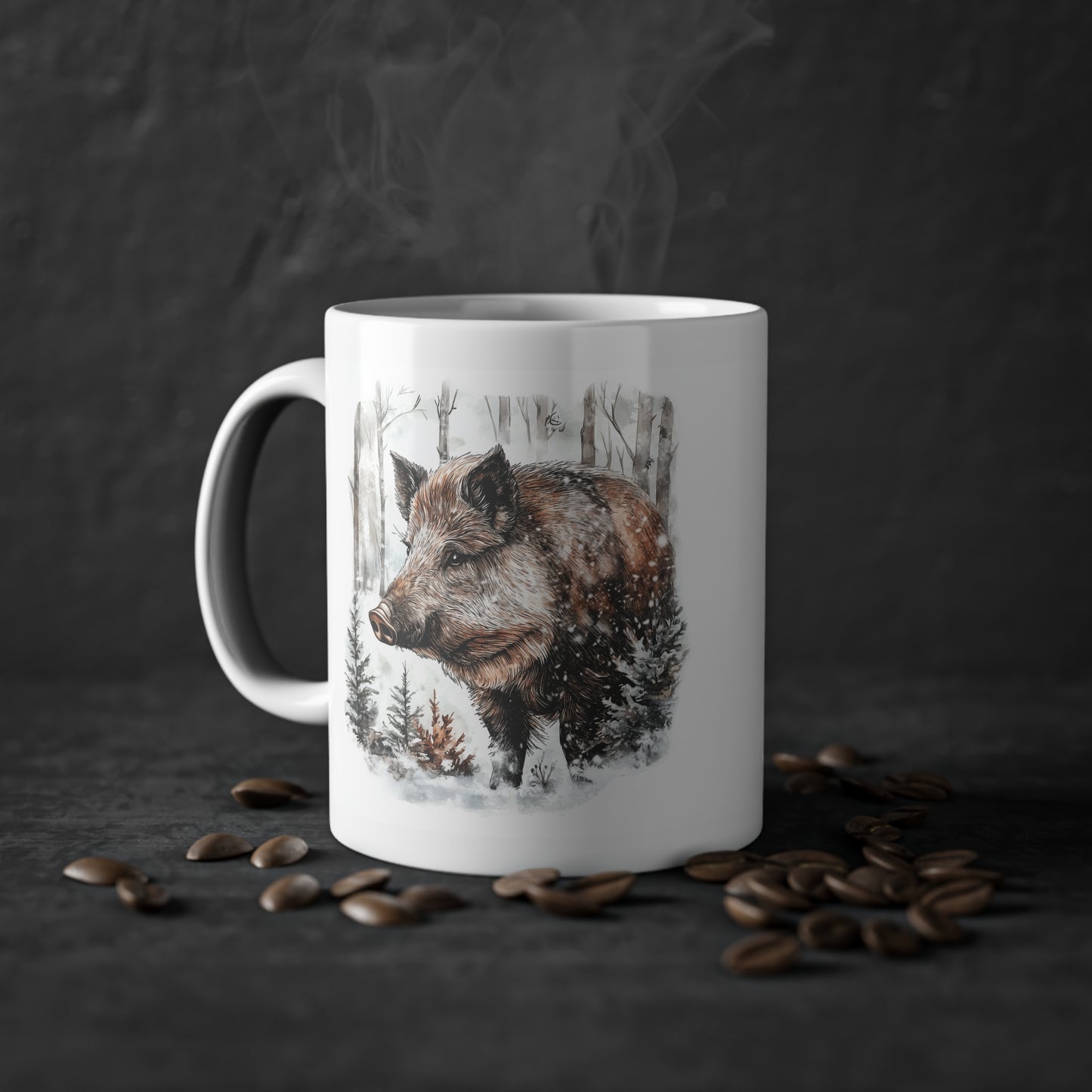 "Wildschwein im Winter" Keramik Tasse - Design von SimpleLore