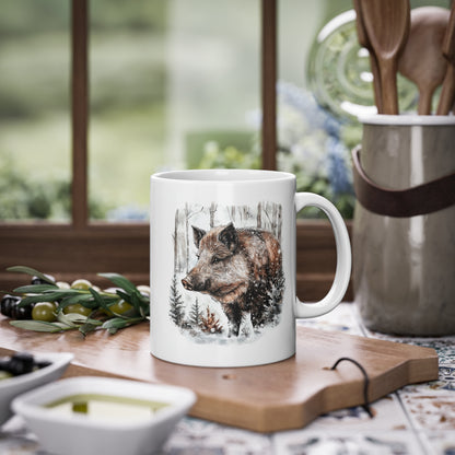 "Wildschwein im Winter" Keramik Tasse - Design von SimpleLore