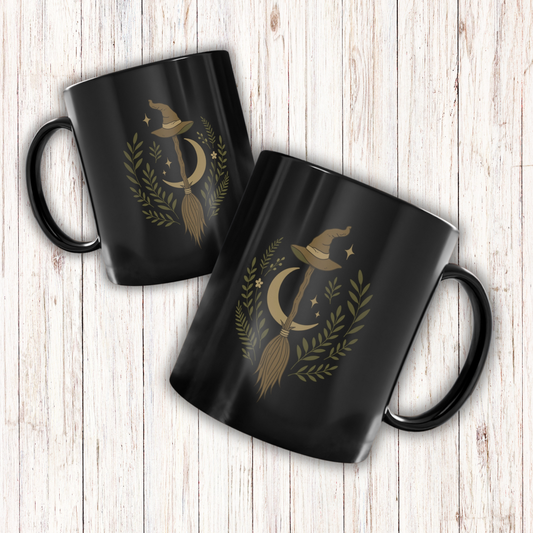 Witchy Besen Tasse - magisches Hexenbesen Design mit Mond und Pflanzen